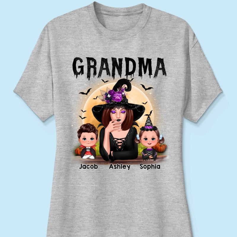Grandma Mom Witch With GrandKids Halloween Personalized Shirt