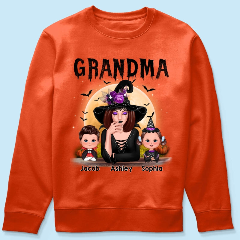 Grandma Mom Witch With GrandKids Halloween Personalized Shirt