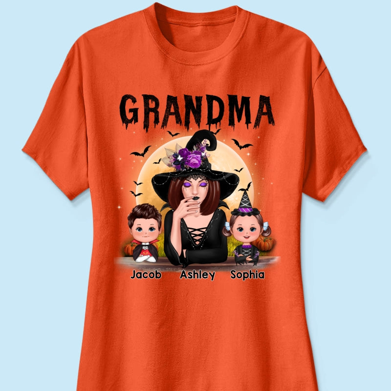 Grandma Mom Witch With GrandKids Halloween Personalized Shirt