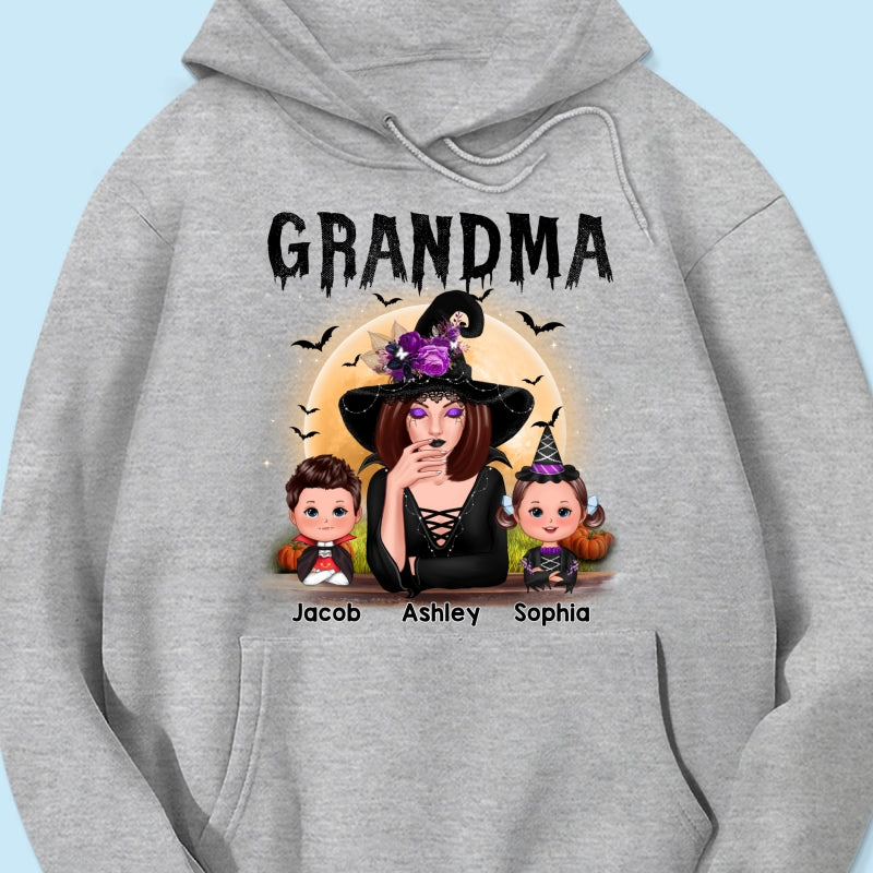 Grandma Mom Witch With GrandKids Halloween Personalized Shirt