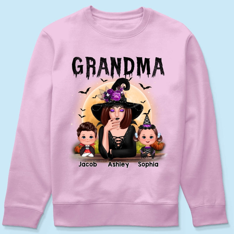 Grandma Mom Witch With GrandKids Halloween Personalized Shirt