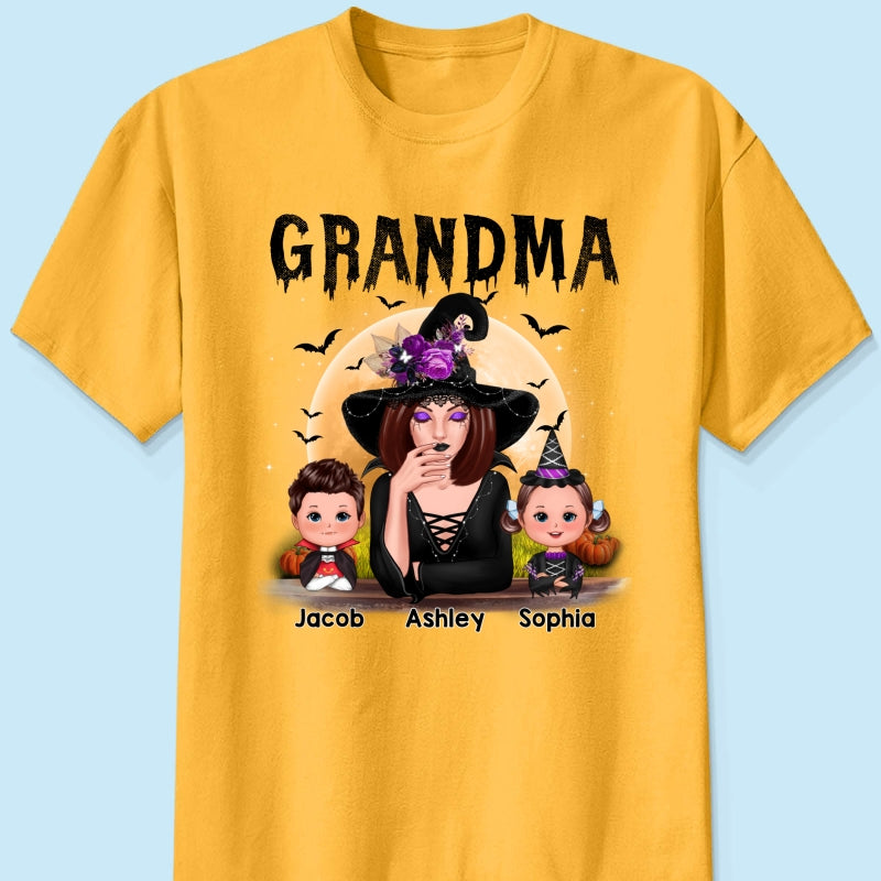 Grandma Mom Witch With GrandKids Halloween Personalized Shirt