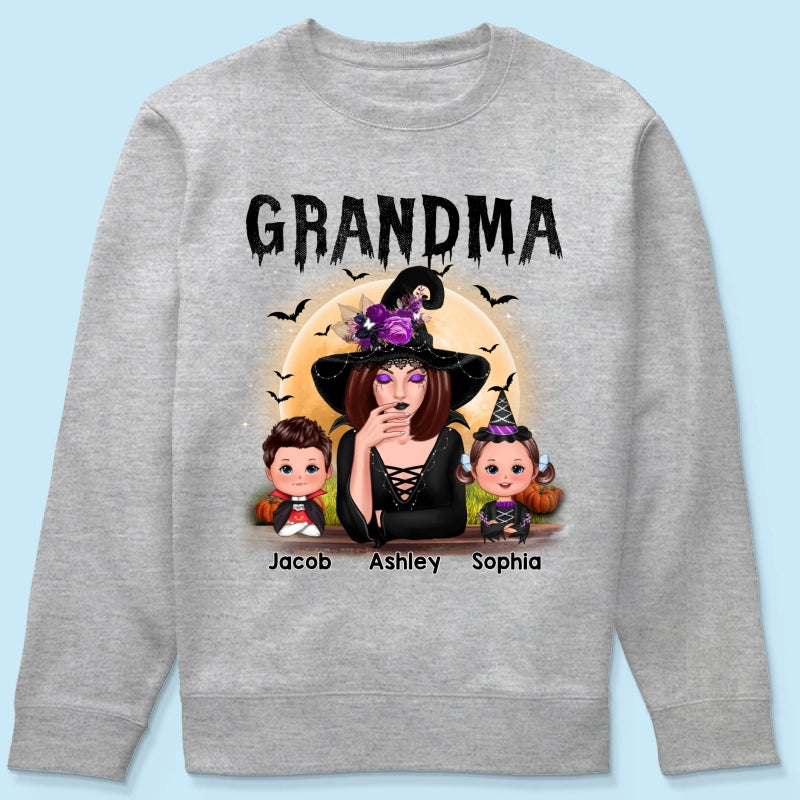 Grandma Mom Witch With GrandKids Halloween Personalized Shirt