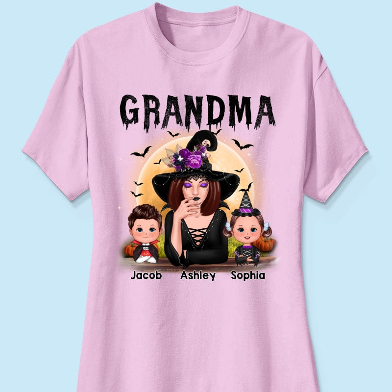 Grandma Mom Witch With GrandKids Halloween Personalized Shirt