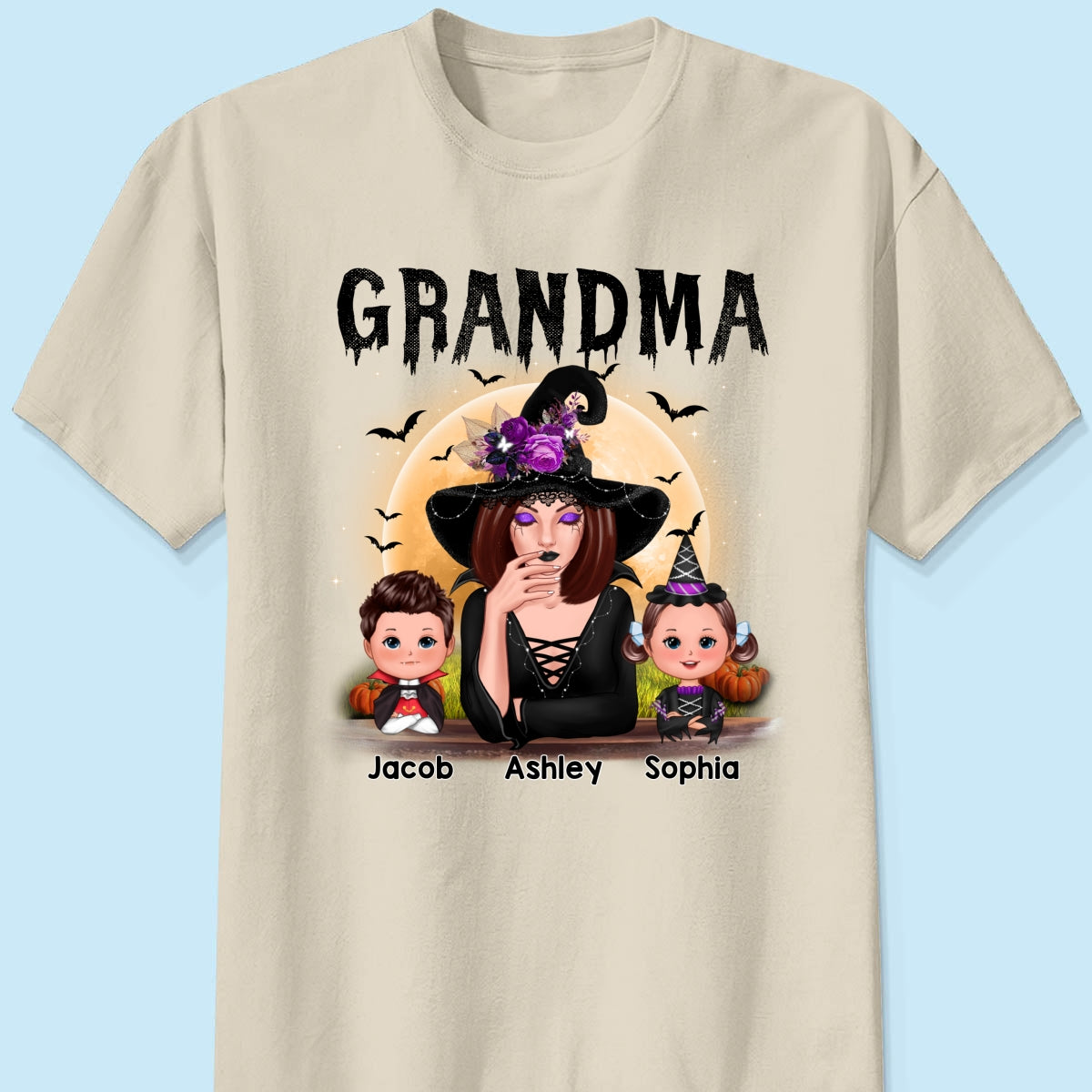 Grandma Mom Witch With GrandKids Halloween Personalized Shirt