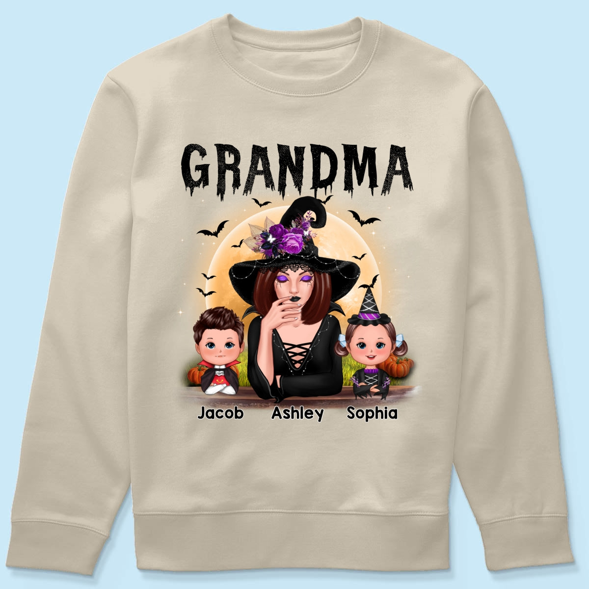 Grandma Mom Witch With GrandKids Halloween Personalized Shirt