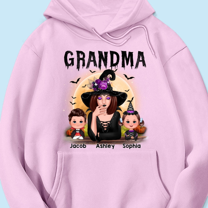Grandma Mom Witch With GrandKids Halloween Personalized Shirt