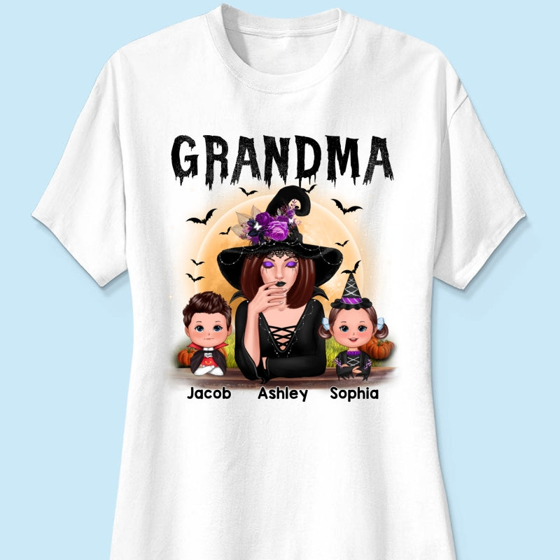 Grandma Mom Witch With GrandKids Halloween Personalized Shirt