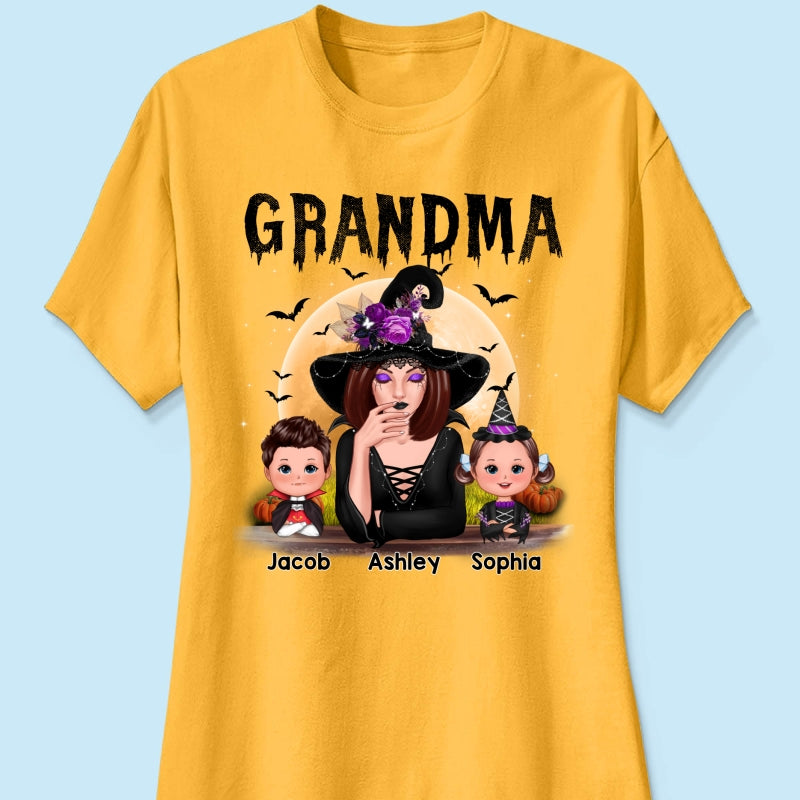 Grandma Mom Witch With GrandKids Halloween Personalized Shirt