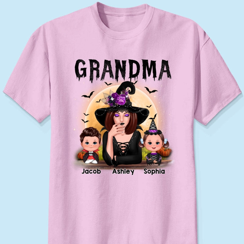 Grandma Mom Witch With GrandKids Halloween Personalized Shirt
