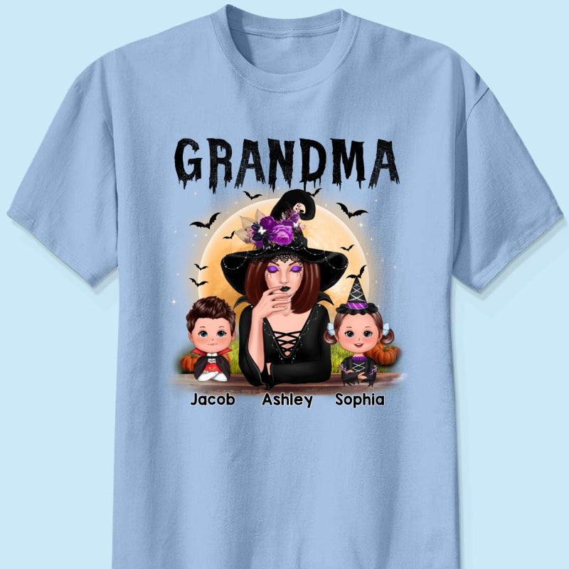 Grandma Mom Witch With GrandKids Halloween Personalized Shirt