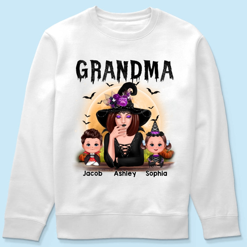Grandma Mom Witch With GrandKids Halloween Personalized Shirt