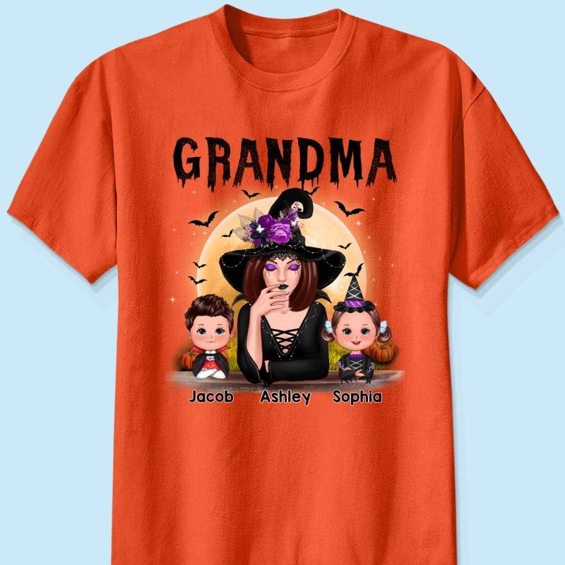 Grandma Mom Witch With GrandKids Halloween Personalized Shirt