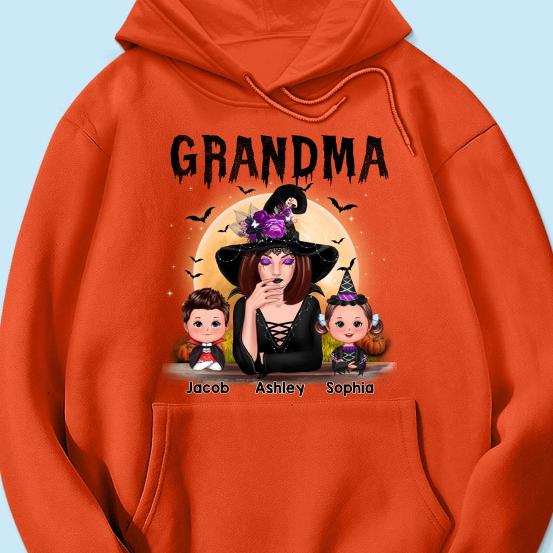 Grandma Mom Witch With GrandKids Halloween Personalized Shirt