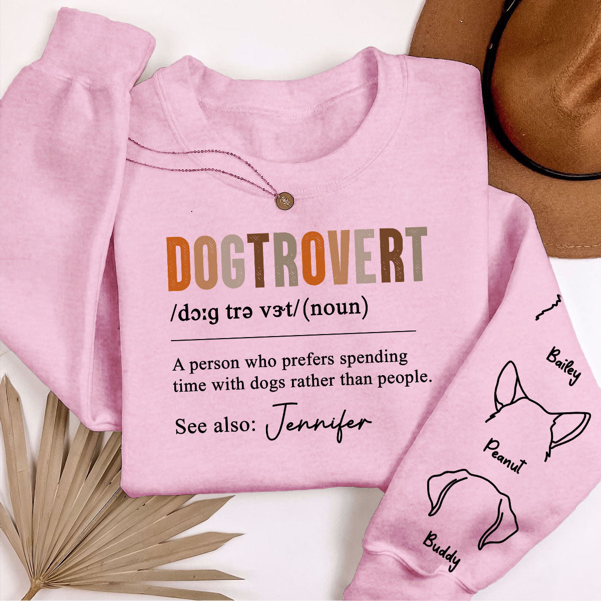 Dogtrovert Definition With Dog Names Personalized Sleeve Printed Sweatshirt