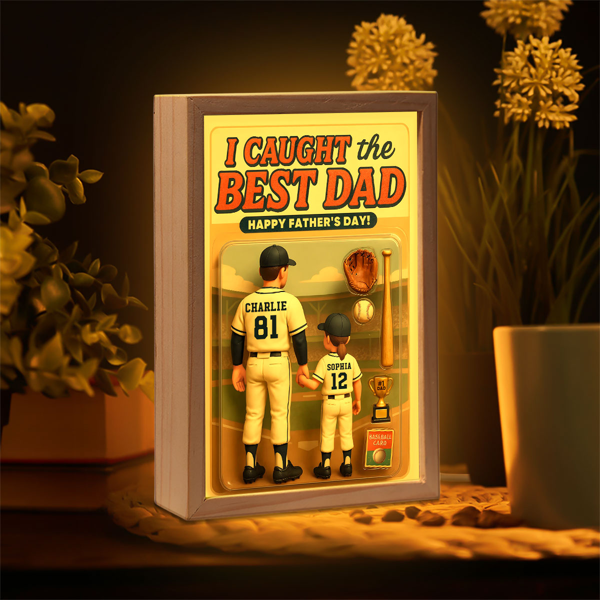 We Caught the Best Dad Baseball Custom Figure Personalized Frame Light Box, Father's Day Gift for Dads