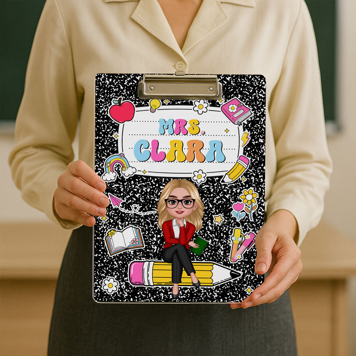 Teacher Composition Book Pattern Personalized Clipboard| Gift For Teacher, Back To School Gift