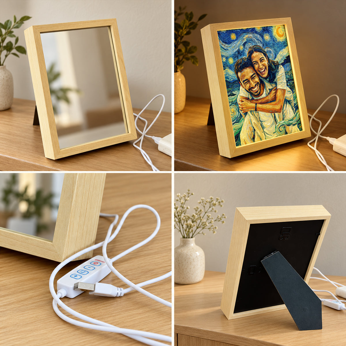 Custom Couple Van Gogh Portrait from Photo - Personalized Mirror Light Box - Heartfelt Anniversary Gift for Her, for Him, Christmas Keepsake