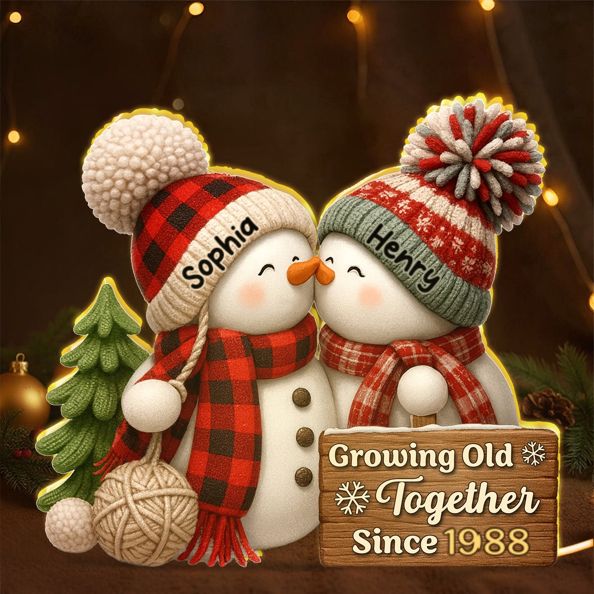 3D Effect Snowman Couple Growing Old Together - Personalized Light Box - Heartwarming Christmas Gift for him, Gift for her