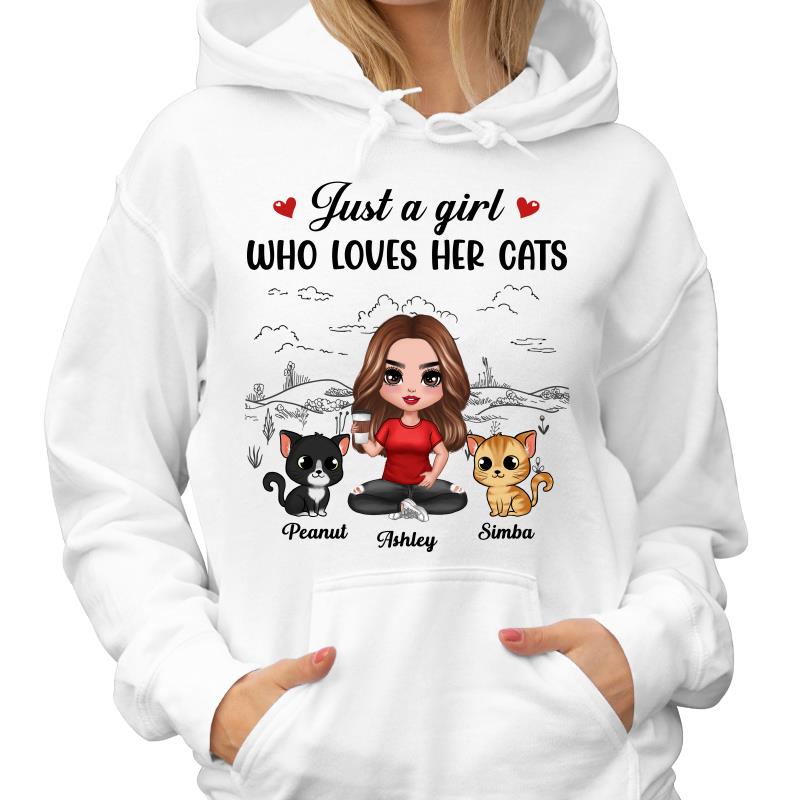 A Girl Loves Her Cats Sketch Background Personalized Shirt