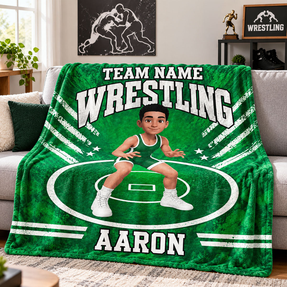 Wrestling Boy Girl Custom Name And Team Name - Personalized Fleece Blanket - Christmas Gift For Grandson, Son, Granddaughter, Daughter