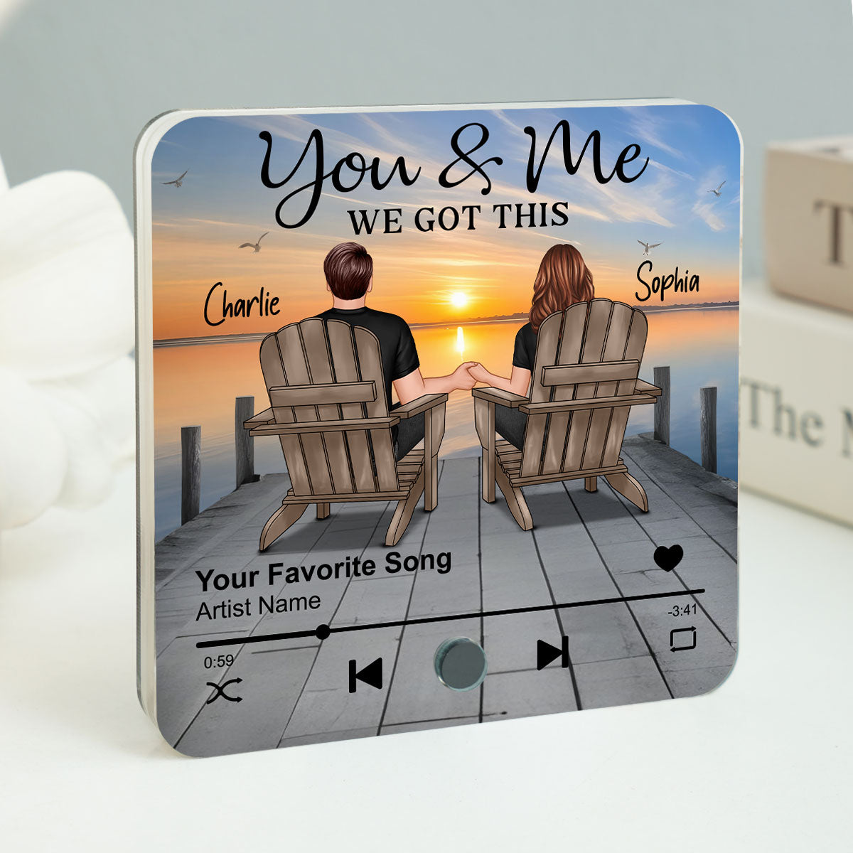 Eternal Love Couple Sitting On The Lake Dock - Personalized Music Fridge Magnet - Heartfelt Gift For Couple, For Him, For Her, Husband, Wife