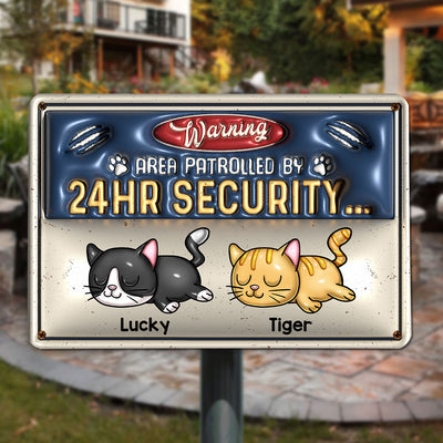 Warning Area Patrolled By Cute Sleeping Cats Personalized 3D Inflated Metal Sign, Gift for Cat Mom, Cat Dad, Cat Lovers