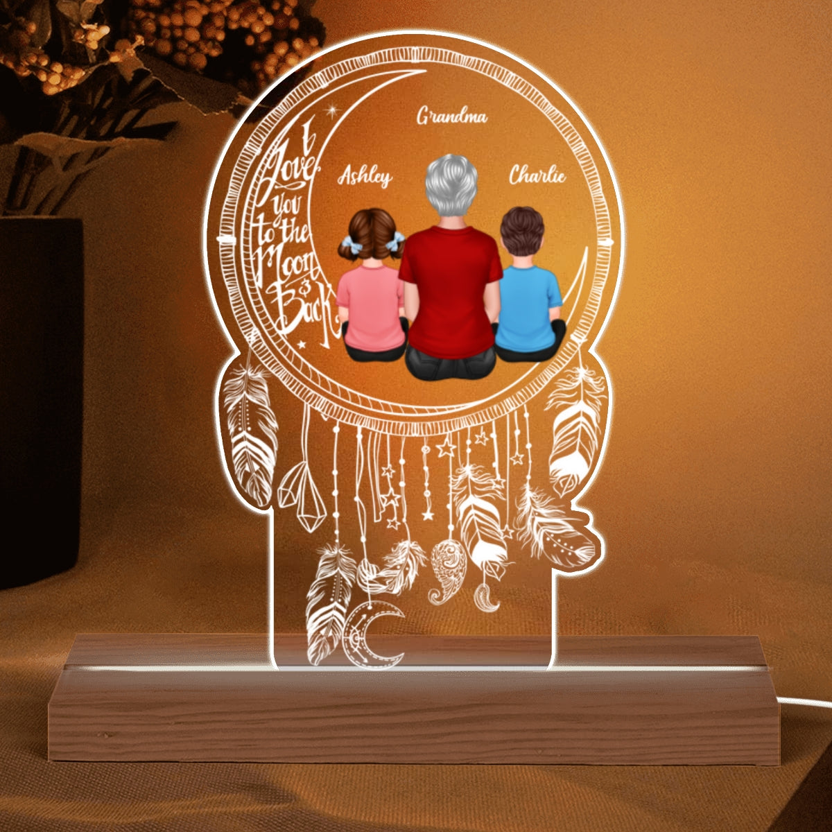 Grandma Grandkids On Mon Dream Catcher Personalized Custom Shape LED Night Light