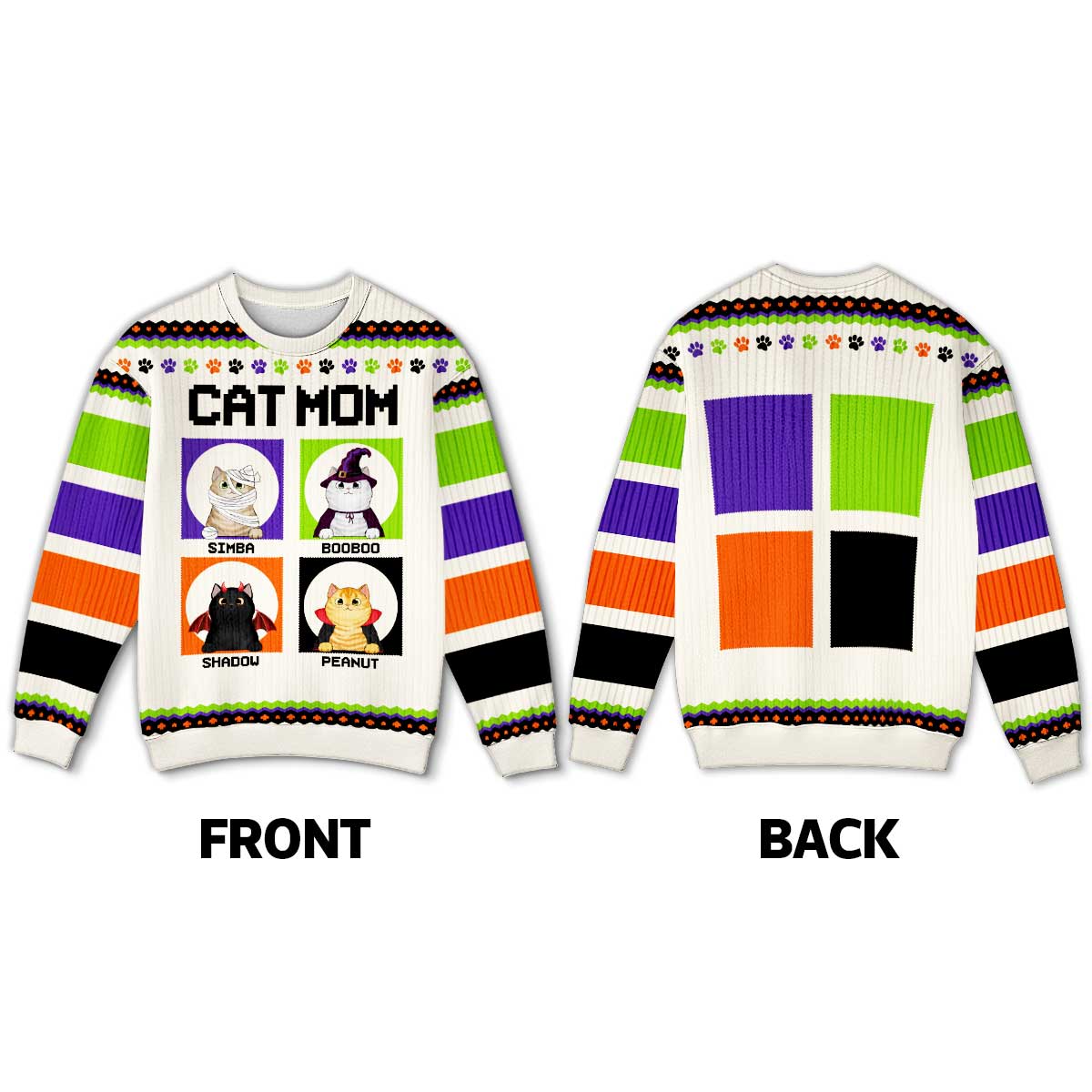 Halloween Cat Mom Personalized Faux Knitting Sweater