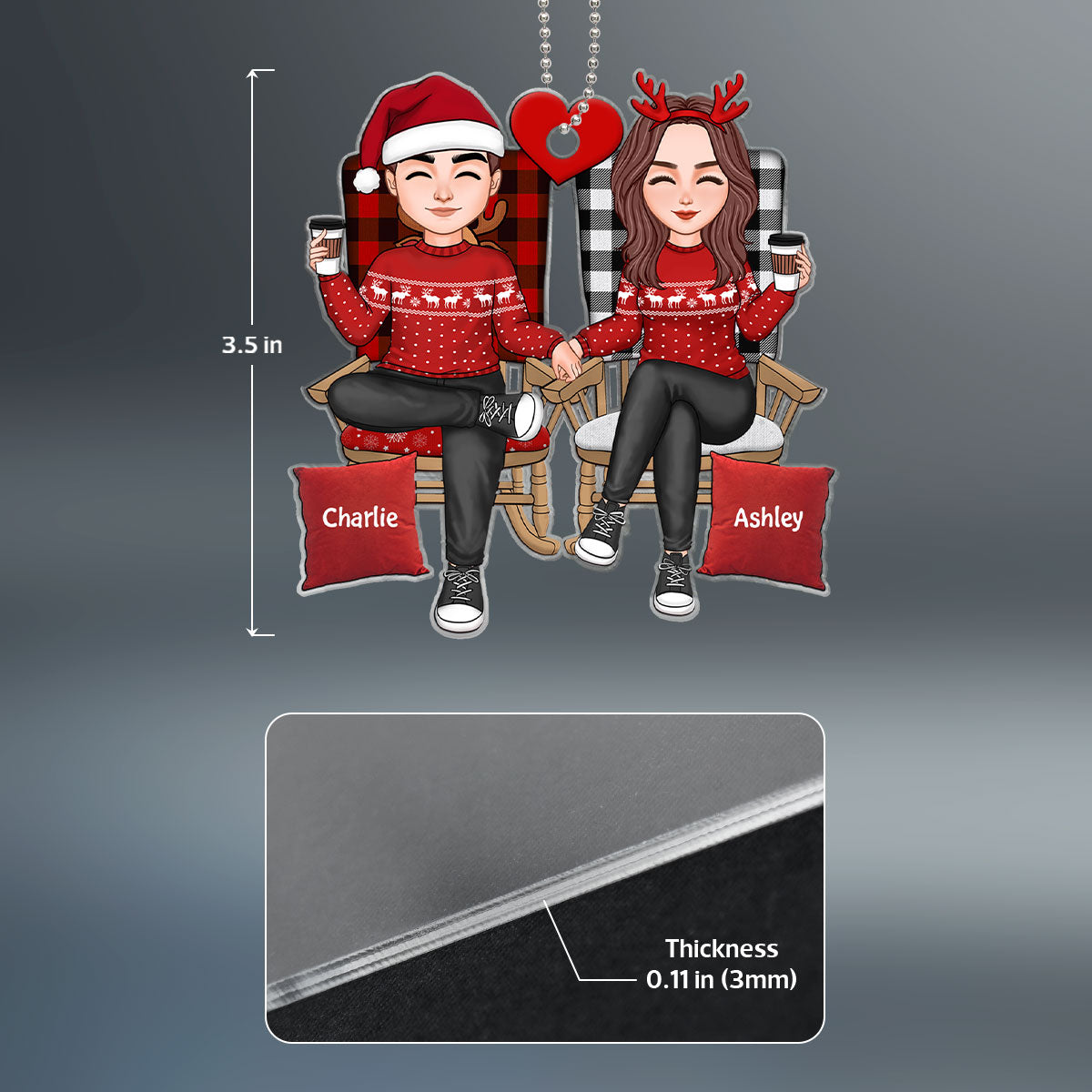 Cute Couple Sitting On Chair Personalized Acrylic Ornament