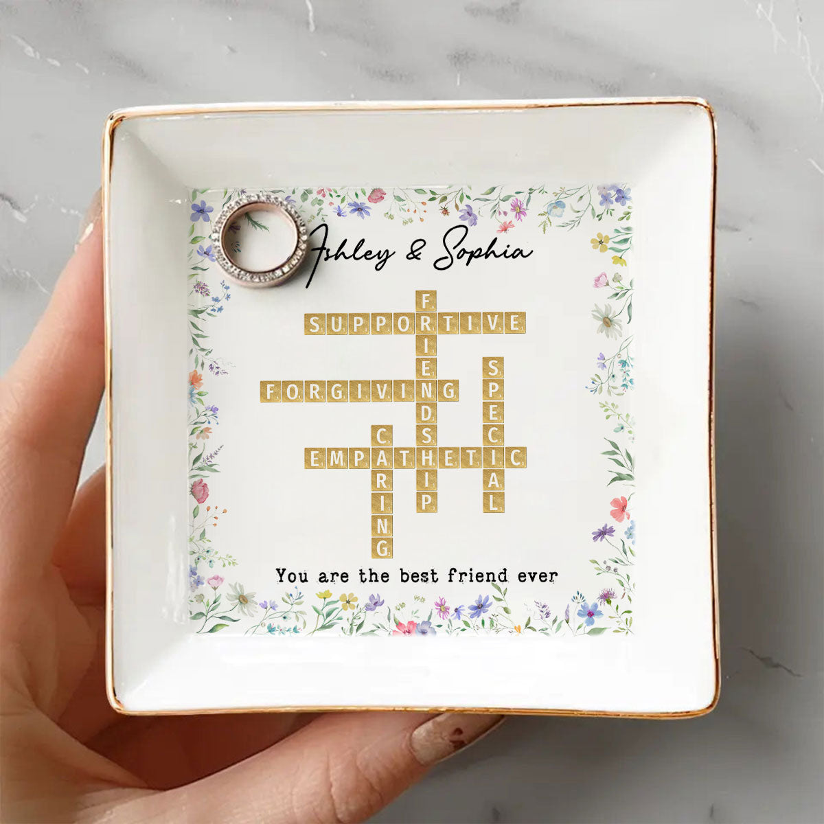 Best Friend Sister Ever Crossword Art - Created In A Moment Personalized Jewelry Dish , Birthday Gift for Bestie, Wedding Bridesmaid Gift
