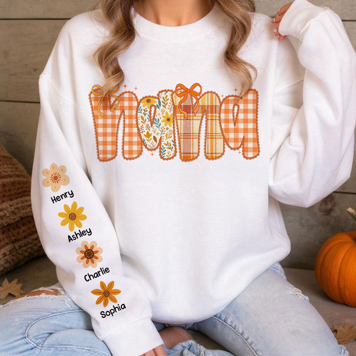 Preppy Retro Floral Fall - Personalized Sweatshirt - Fall Cozy Gift
