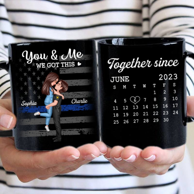 You & Me We Got This Hero Couple Hugging Kissing Anniversary Calendar Keepsake Personalized Mug