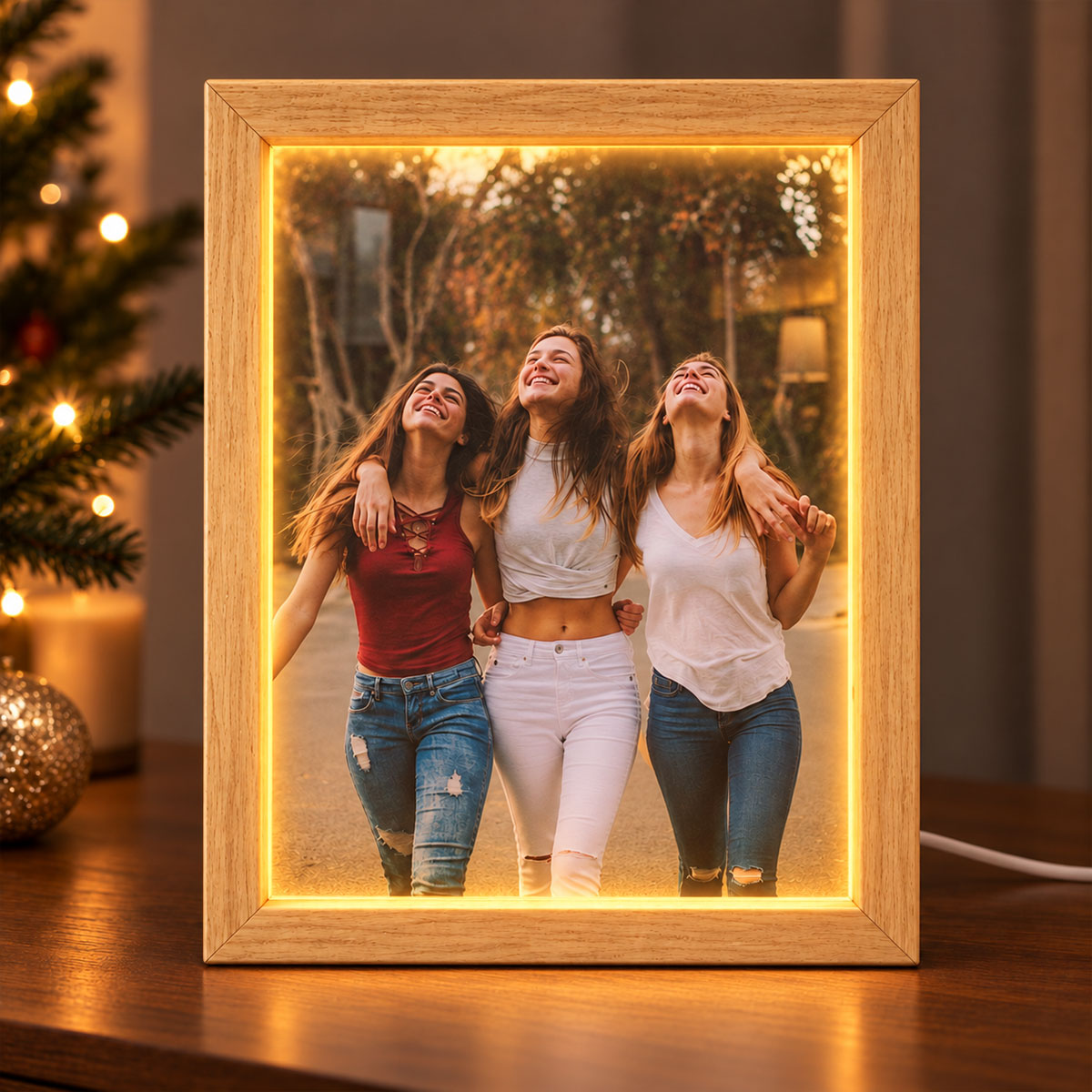 Custom Besties Sisters Photo Art - Personalized Mirror Light Box - Heartfelt Christmas Gift for Best Friends, Sisters, Siblings, Gift for Her, Birthday Gift