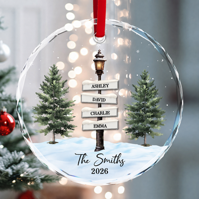 Christmas Vintage Family Lamp Post Signs Personalized Glass Ornament, Christmas Decoration, Christmas Gift For Families
