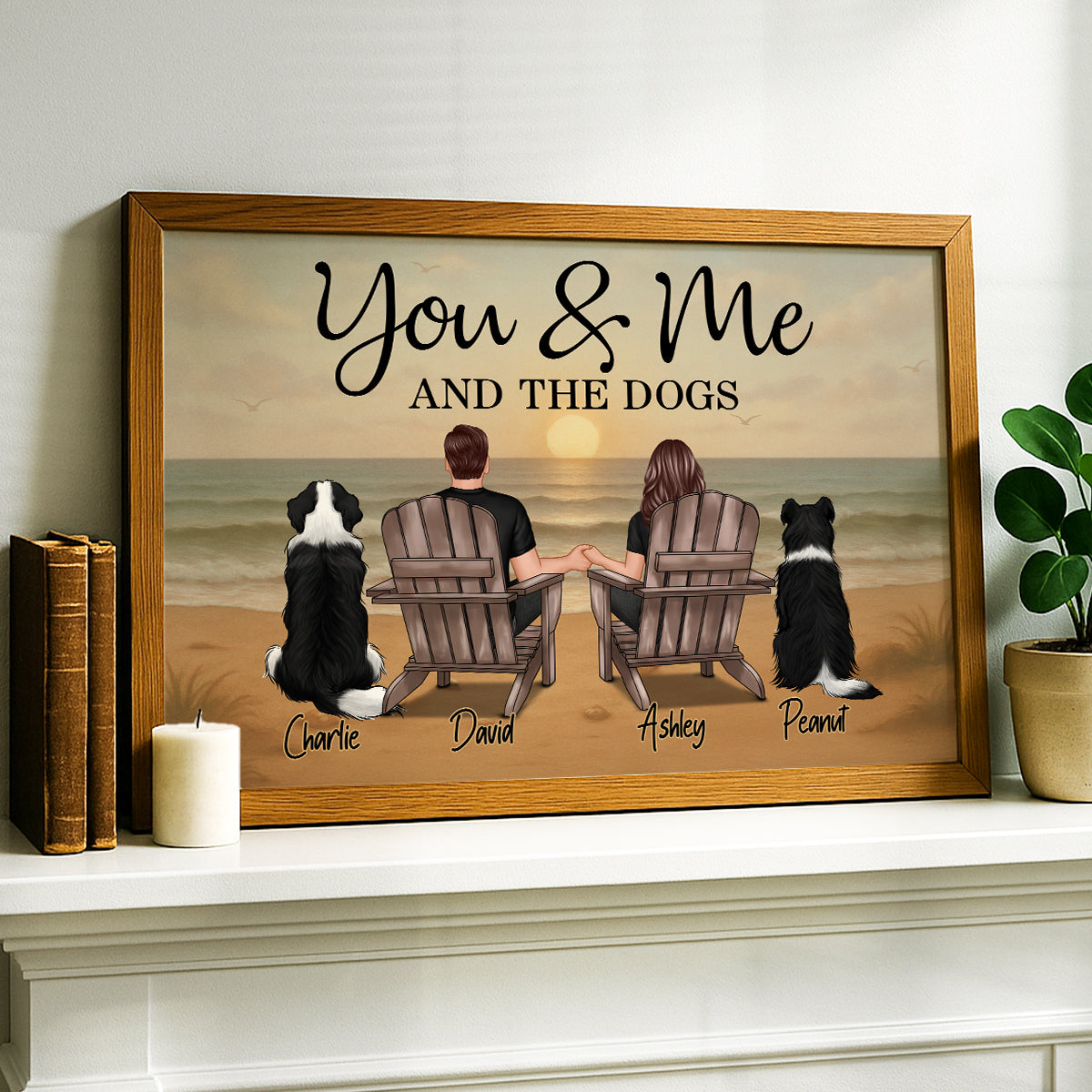 Retro Vintage Mountain Landscape Couple You Me And The Dogs Cats Personalized Poster| Heartfelt Gift For Dogs Lovers, Cats Lovers