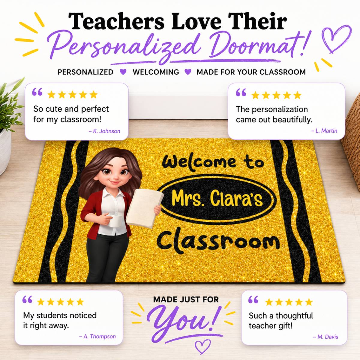 Teacher Beautiful Faux Glitter Effect Crayon Color Welcome To