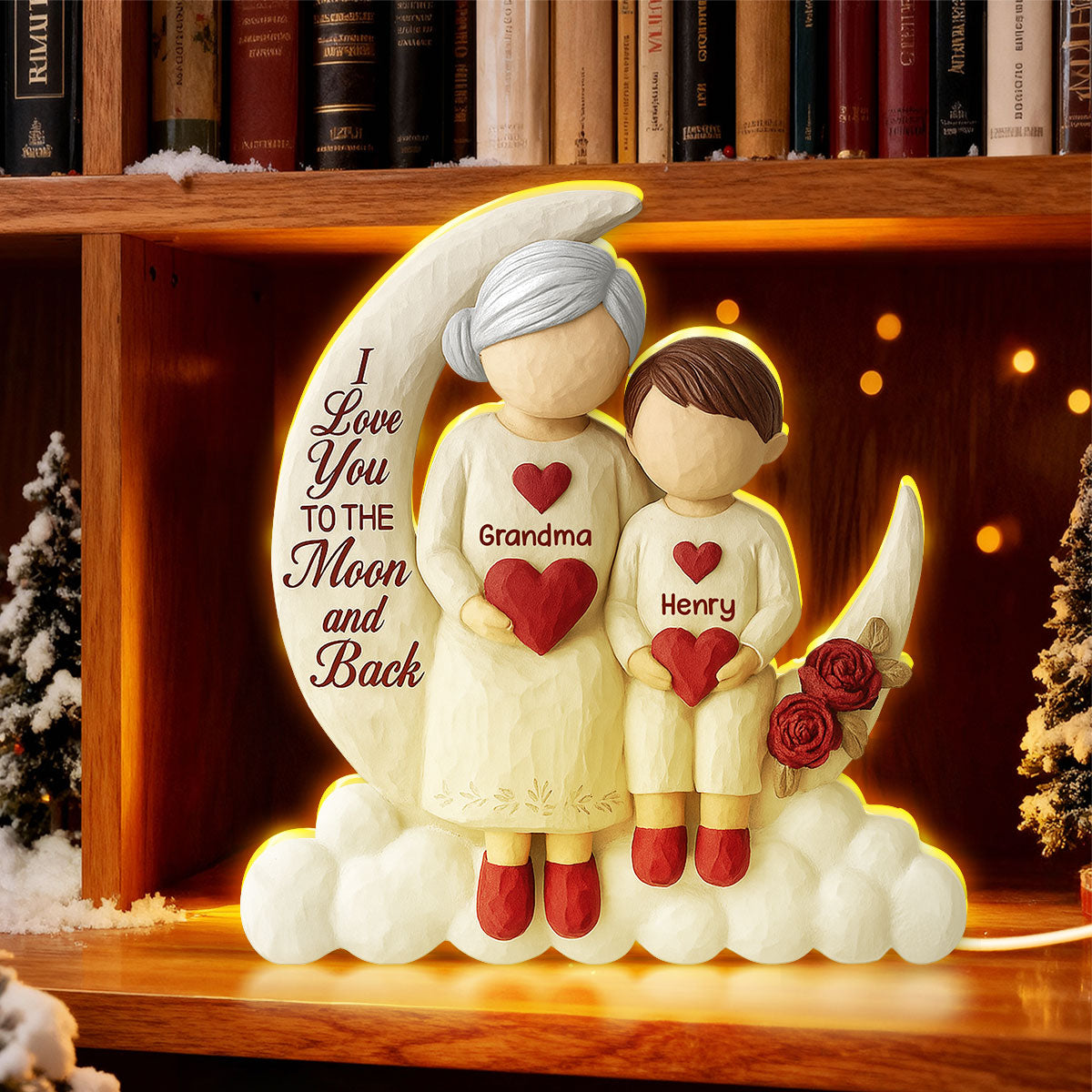 Grandma Granddaughter Grandson On Moon 3D Effect - Personalized Light Box