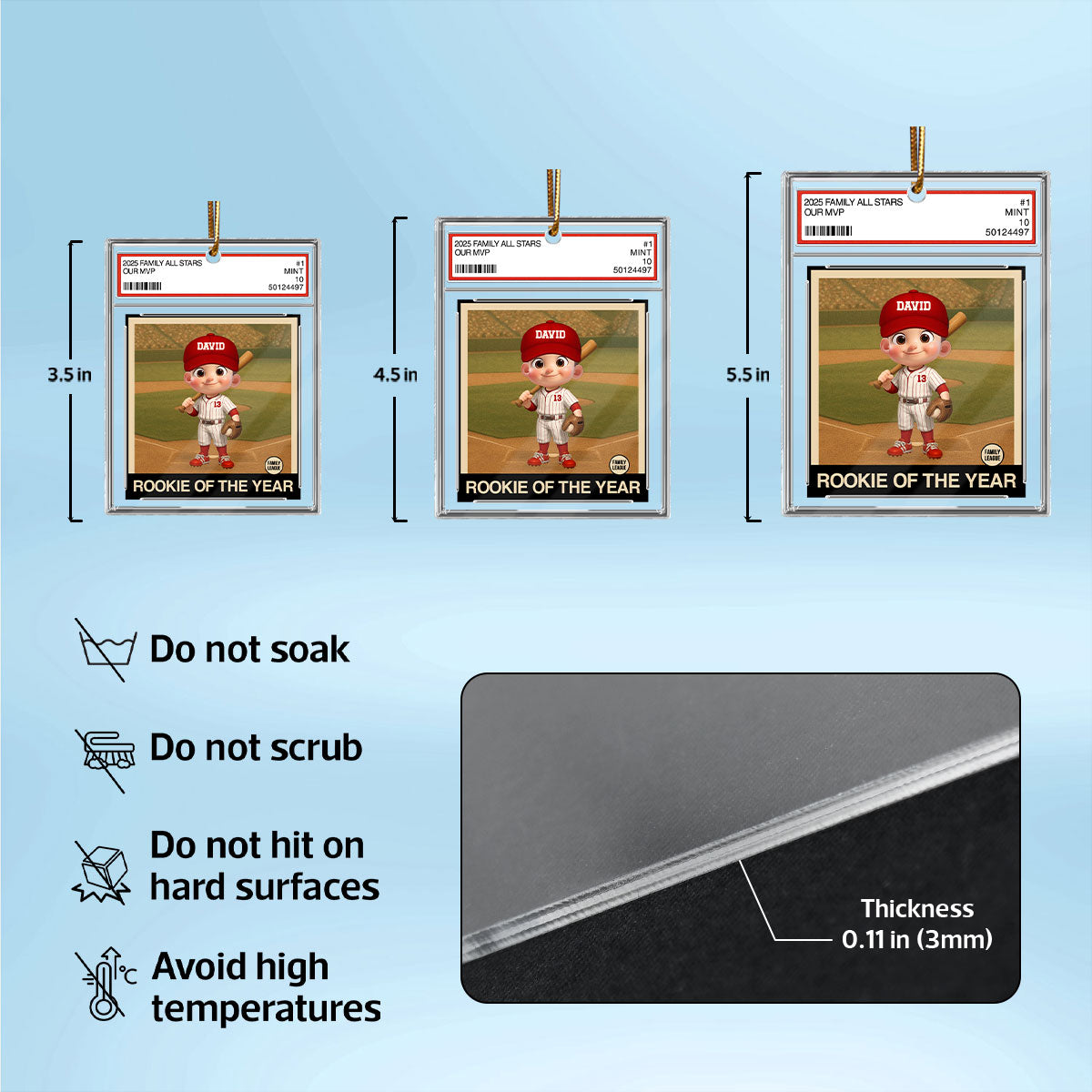 Baseball Rookie Of The Year Kid All Star Trading Card Style - Personalized Acrylic Ornament - Christmas Gift For Kids, Grandchildren