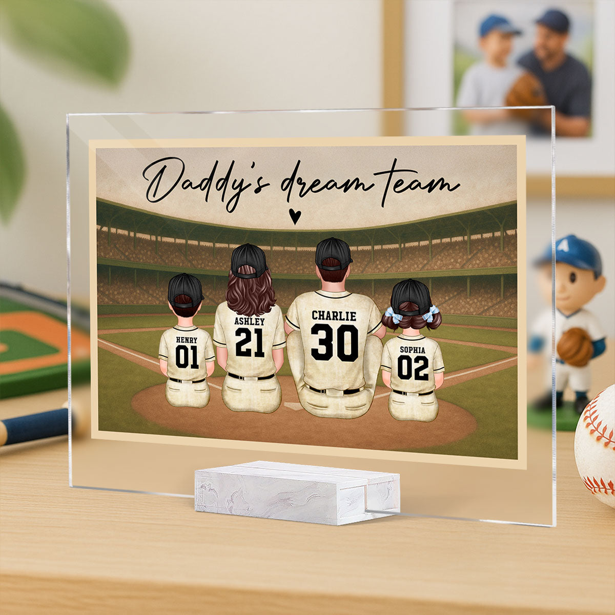 Retro Vintage Baseball Daddy's Dream Team Personalized Acrylic Plaque, Gift For Dad