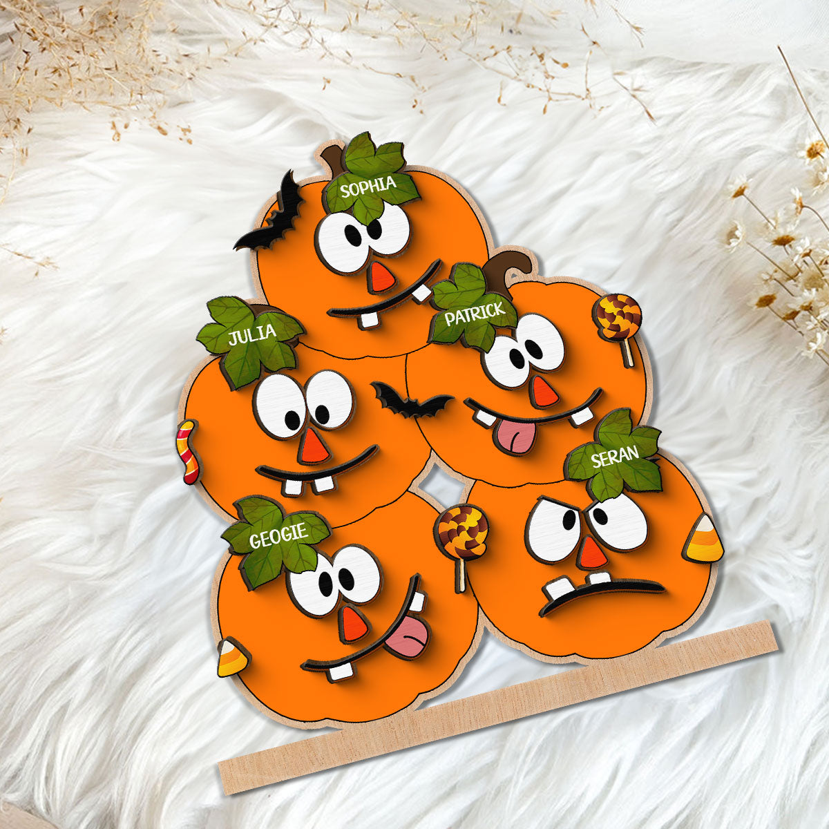 Halloween Pumpkin Family Personalized 2-Layer Standing Wooden Plaque