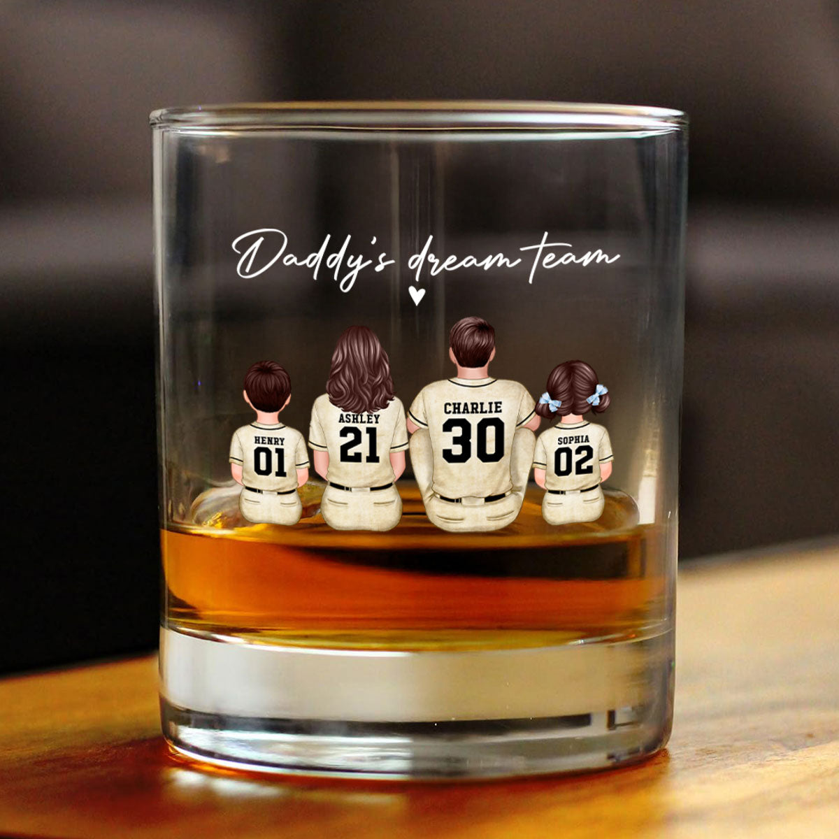 Retro Vintage Baseball Daddy's Dream Team Personalized Wine Glass, Father's Day Gift for Dad