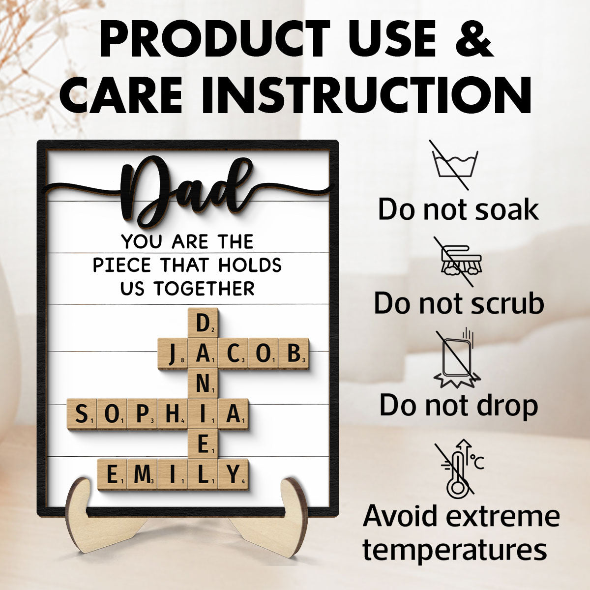 Dad You Are The Piece That Holds Us Together Crossword Puzzle Art Personalized 2-Layer Wooden Plaque