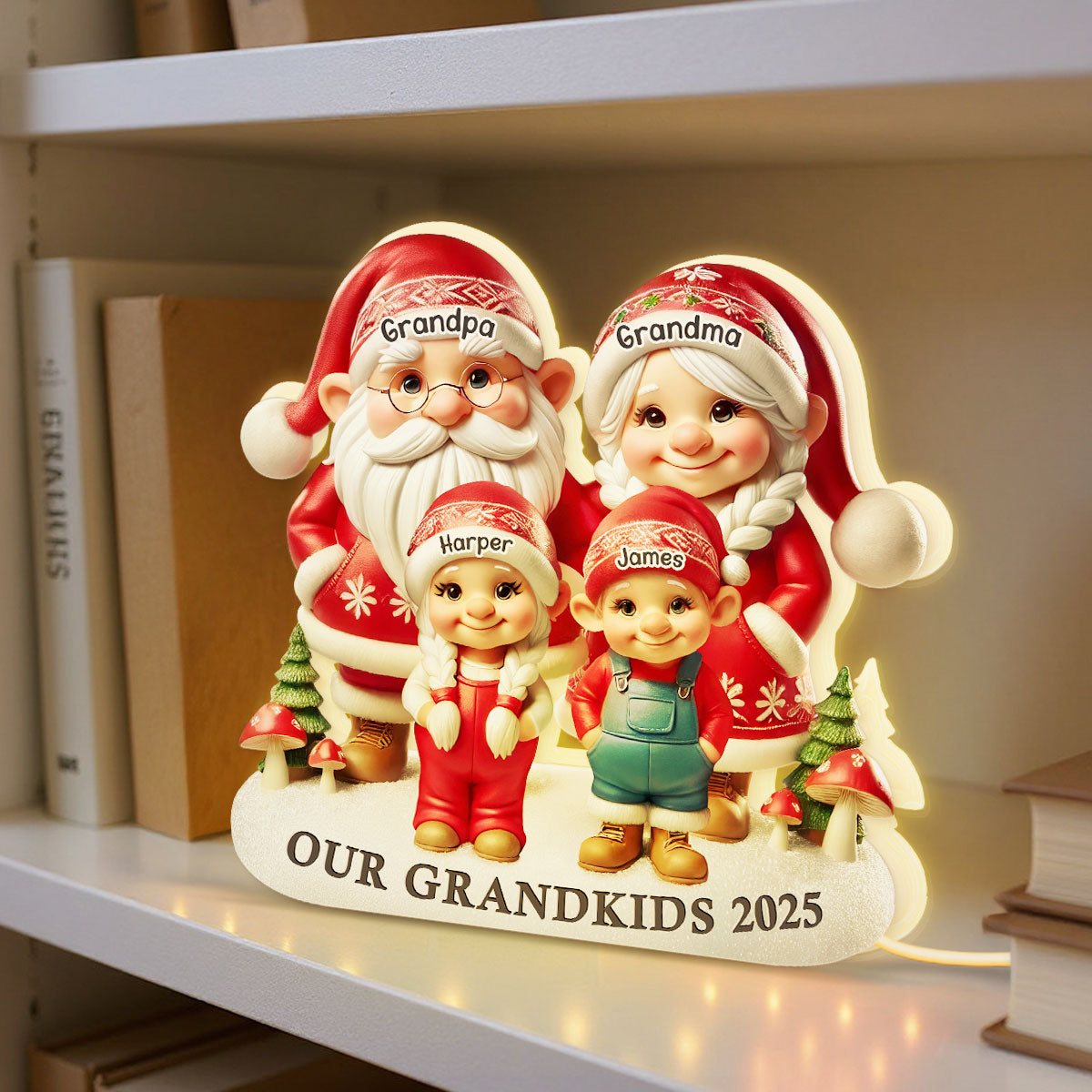 3D Effect Christmas Gnome Grandma Grandpa And Grandkids - Personalized Light Box - Heartwarming Christmas Gift For Grandma