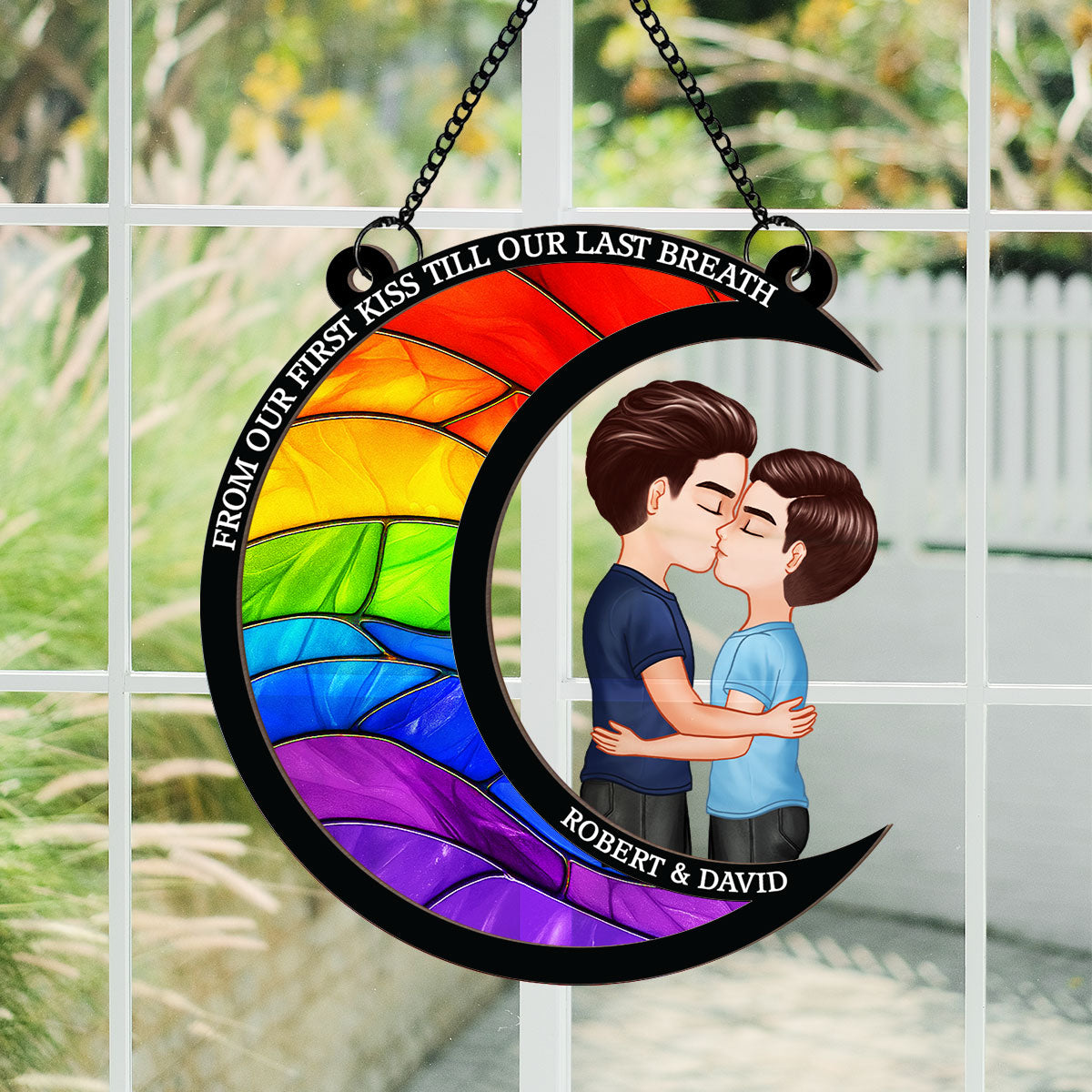 LGBT Couple From Our First Kiss Till Our Last Breath Personalized 2-Layer Suncatcher