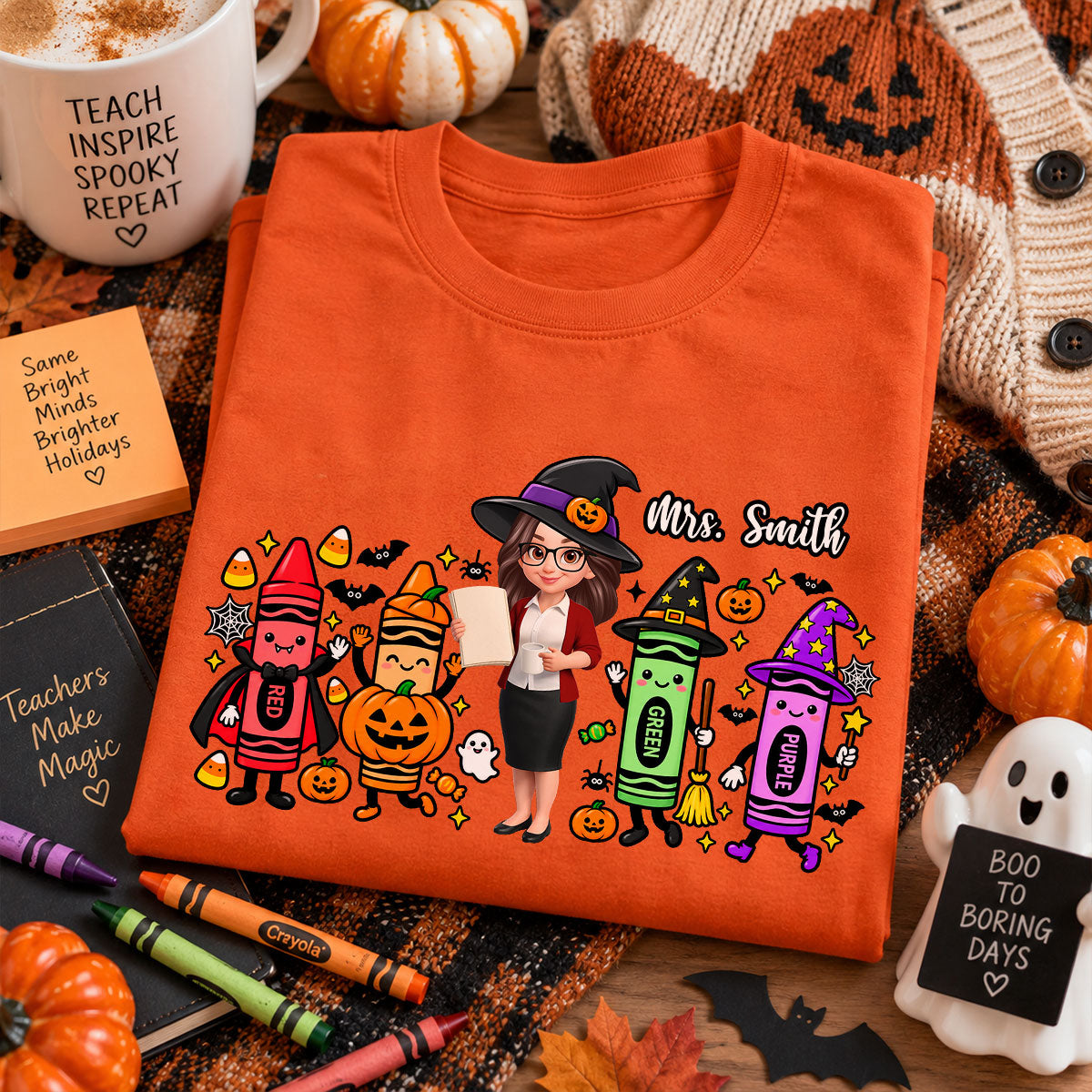 Halloween Crayon Teacher - Personalized Shirt - Gift For Teacher, Besties