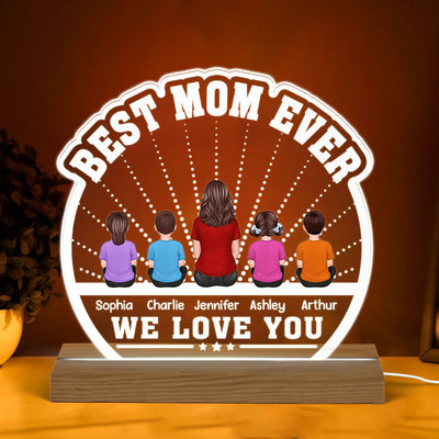 Best Mom Ever Back View Man Kids Dog Cat Personalized Custom Shaped Acrylic Plaque With LED Night Light