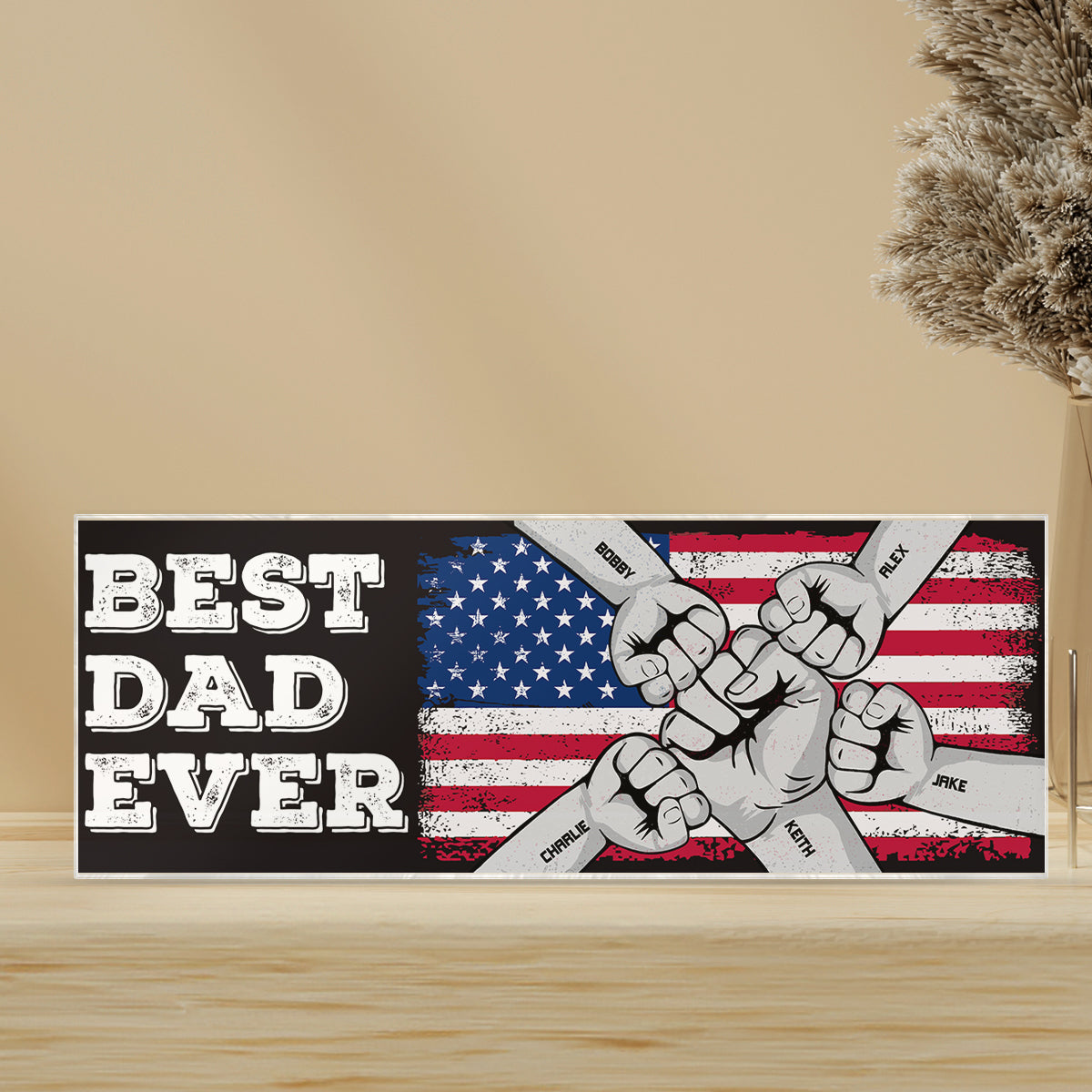 Best Dad Grandpa Ever Nation Flag Fist Bump Personalized Acrylic Block Plaque
