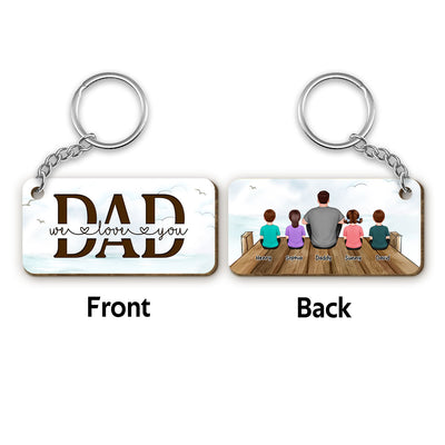 On The Bridge Best Dad Ever Back View Man Kids Dog Cat Father‘s Day Gift Personalized Wooden Keychain