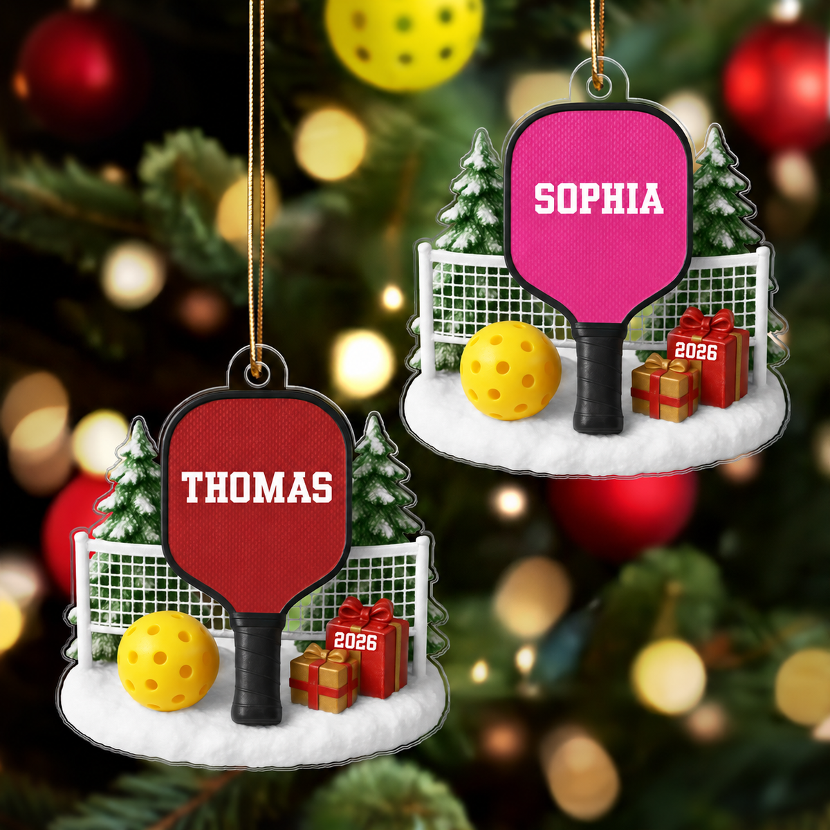3D Effect Pickleball Things - Personalized Acrylic Ornament - Christmas Gift For Pickleball Players